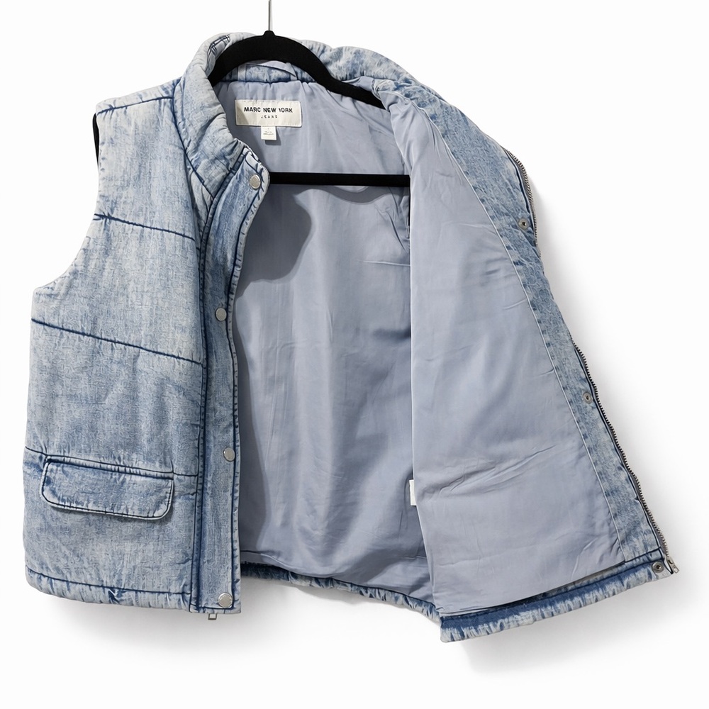 Marc New York Jeans Quilted Puffer Vest – Light Wash Denim Look – NWT - Picture 4 of 9